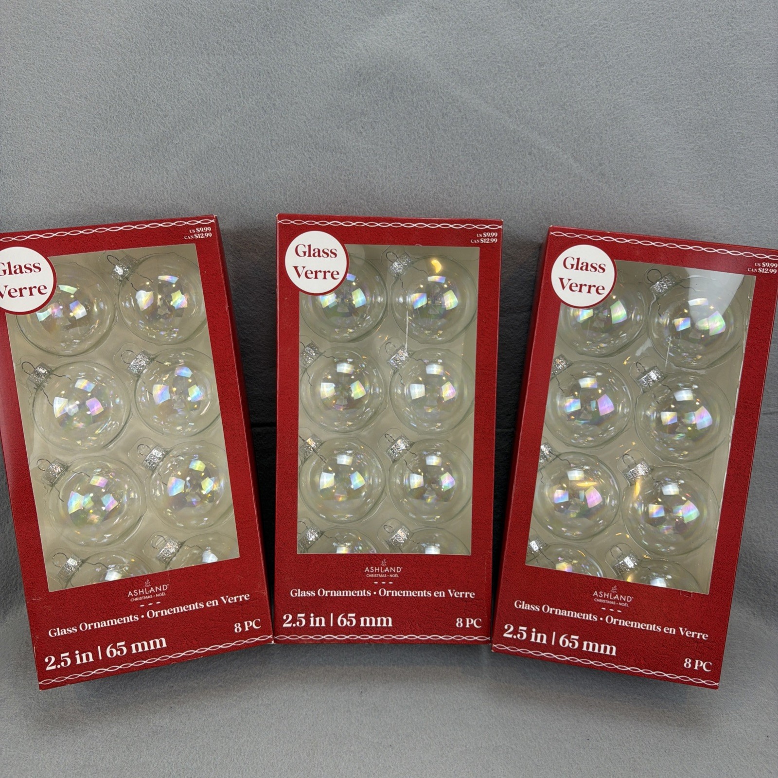 NEW 3 Boxes (24) Ashland GLASS Christmas Ball Ornaments Clear Shiny 2.5 in NIB NEW 3 Boxes (24) Ashland GLASS Christmas Ball Ornaments Clear Shiny 2.5 in NIB