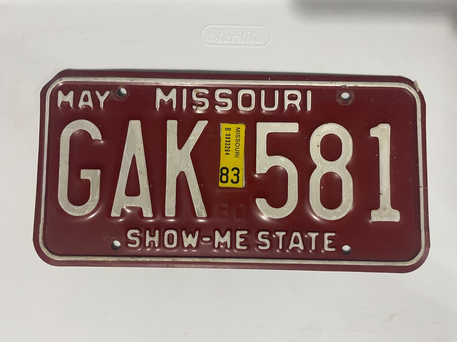 1983 Missouri License Plate 83 May GAK 581