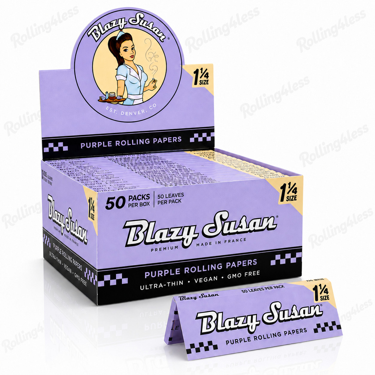 Blazy Susan Purple 1 1/4 Rolling Papers Full Box 50 Packs 2500 Leaves