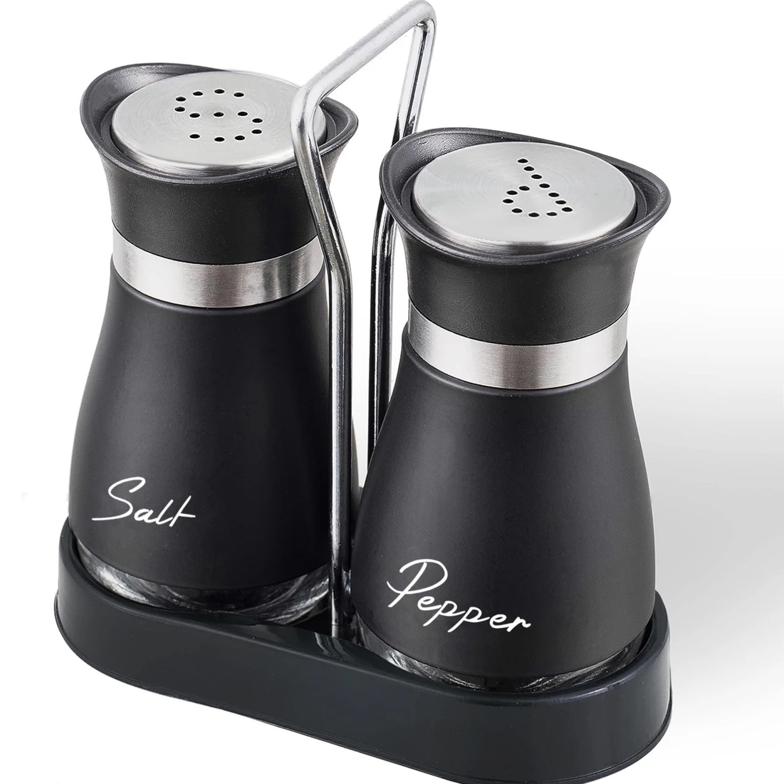 Salt and Pepper Shaker Set with Stand，4 OZ Stainless Steel Salt and Pepper Shake