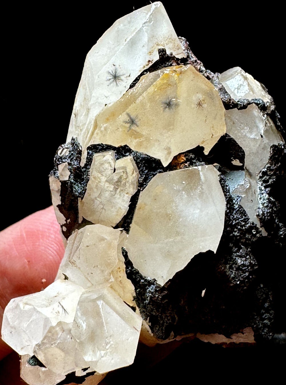 53g 1PC RARE Natural Hollandite Star Quartz CRYSTAL Point &Trapiche Hair  r742