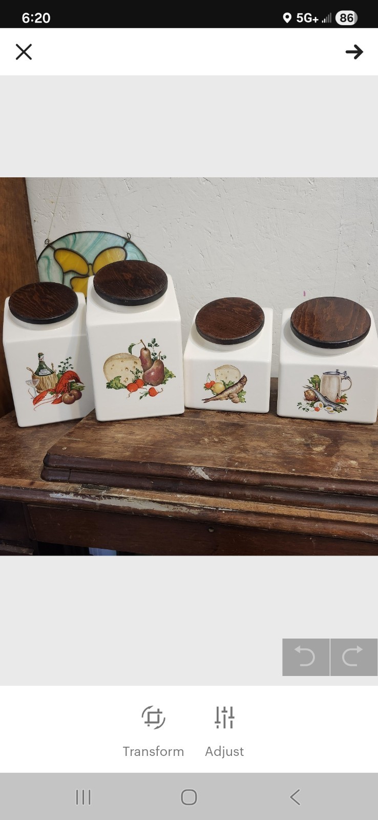 Vtg Hyalyn Pottery 4 Piece Vegetable Design Canister Set USA Made Wooden Lids