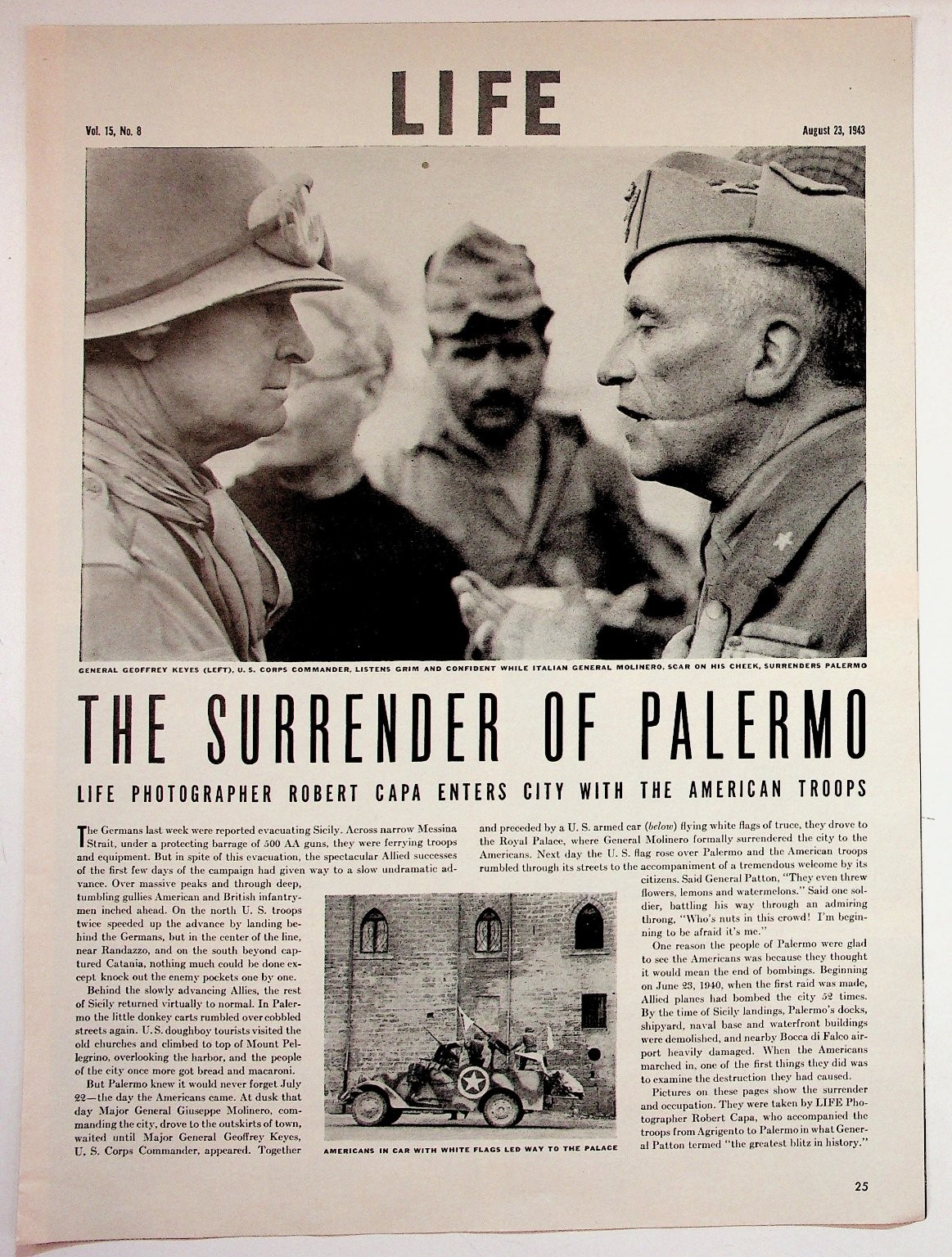 LIFE Magazine WWII Article Surrender of Palermo Vintage Original Print 1943
