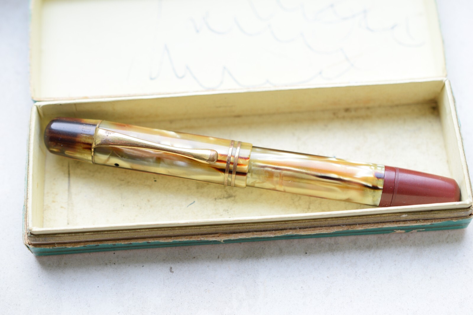 VINTG PELIKAN 101N TORTOISE FOUNTAIN PEN ORIG PELIKAN 14K GOLD NIB&BOX 1935-37'