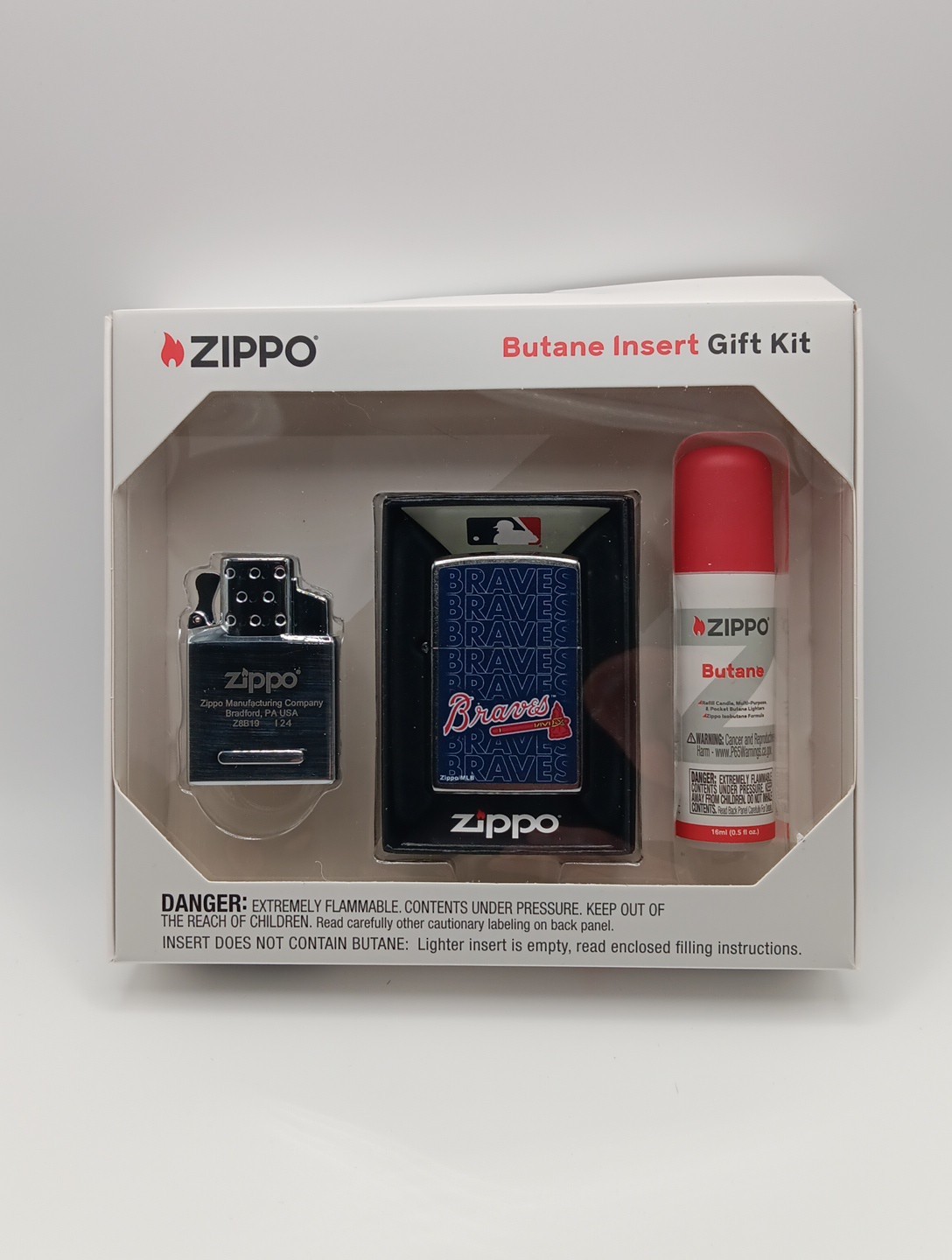 Zippo MLB Atlanta Braves 46528 Double Torch Butane Lighter Gift Set