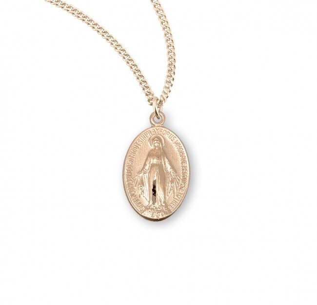 Medium 16kt Gold Plated Sterling Silver Miraculous Mary Pendant Medal Necklace Medium 16kt Gold Plated Sterling Silver Miraculous Mary Pendant Medal Necklace