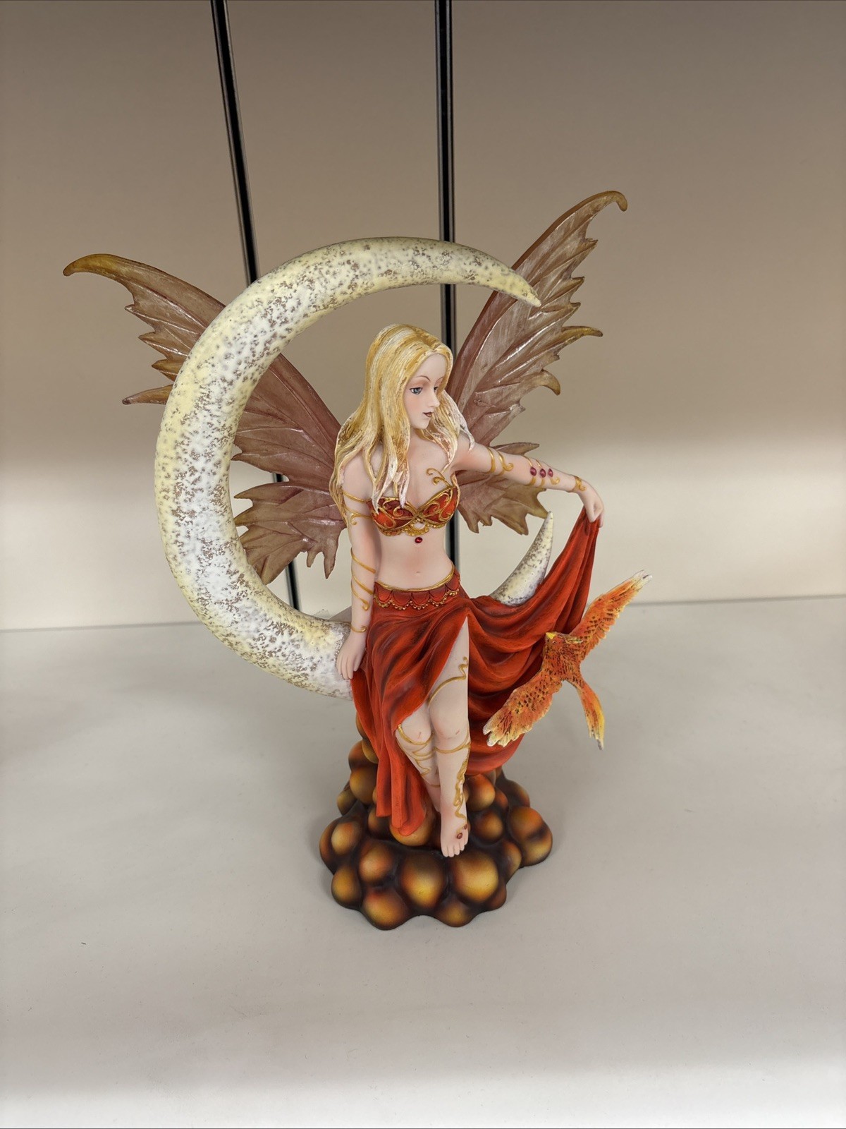 Ebros Large Celestial Crescent Ember Moon Fire Elemental Phoenix Fairy Statue