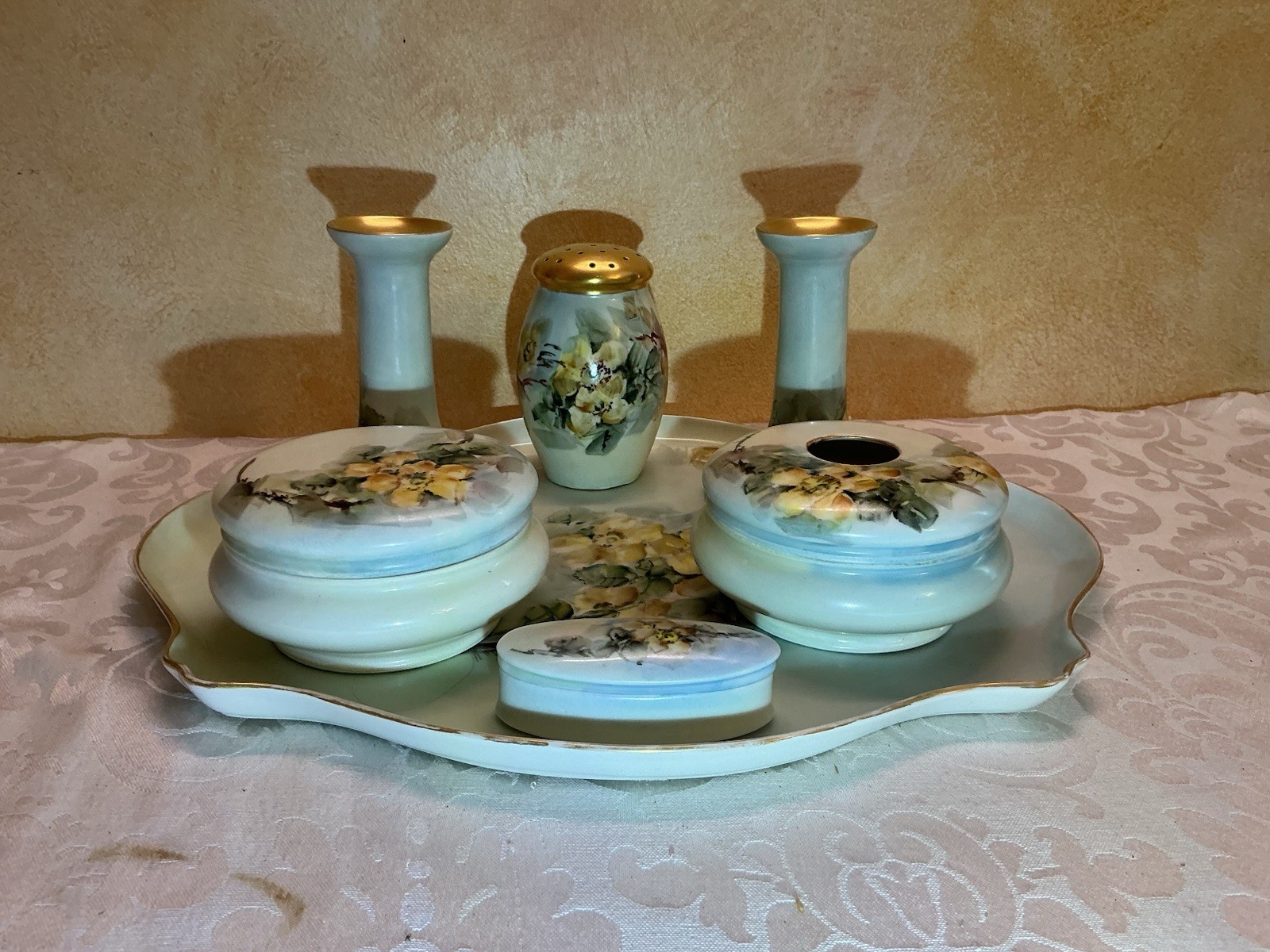 Antique Limoges Hand Painted Dresser Set A Klingenberg&Dwinger Guerin Porcelain Antique Limoges Hand Painted Dresser Set A Klingenberg&Dwinger Guerin Porcelain