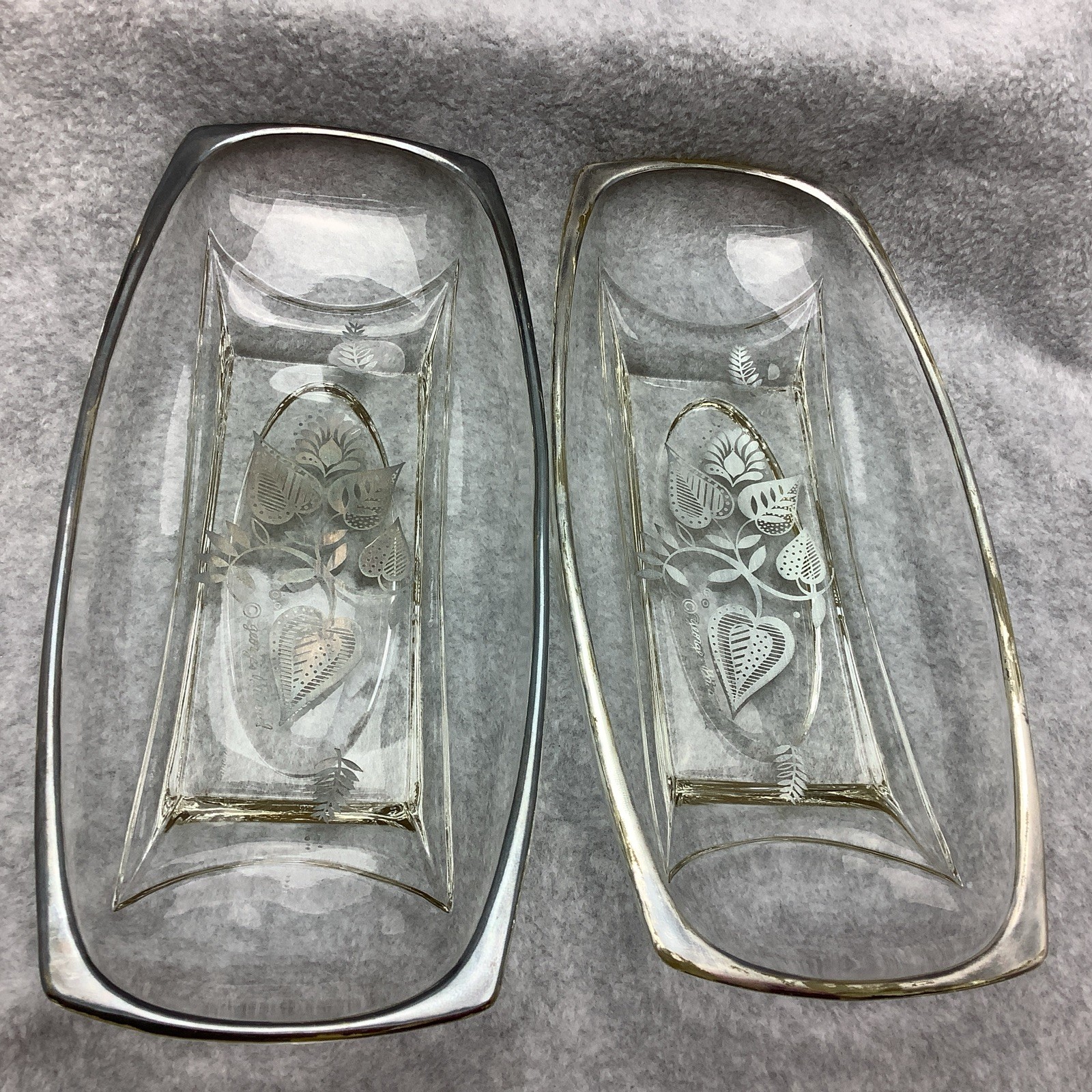 Georges Briard, MCM, Silver on Glass Relish Appetizer dish  Serving Trays