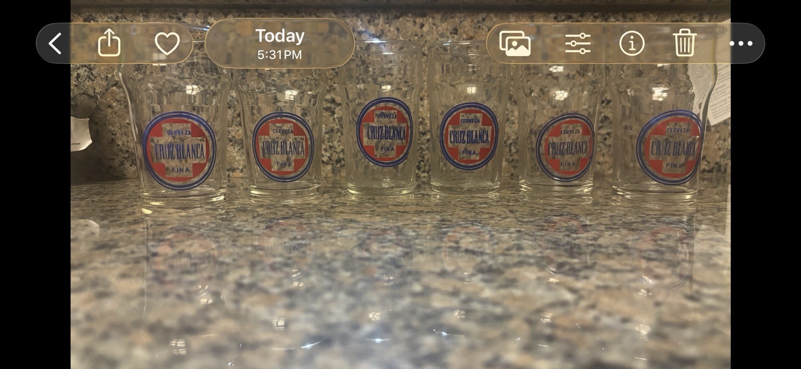 REDUCED VINTAGE CRUZ BLANCA BEER SET OF 6 RIBBED SHELL GLASS 4 1/4 “ TALL MEXICO