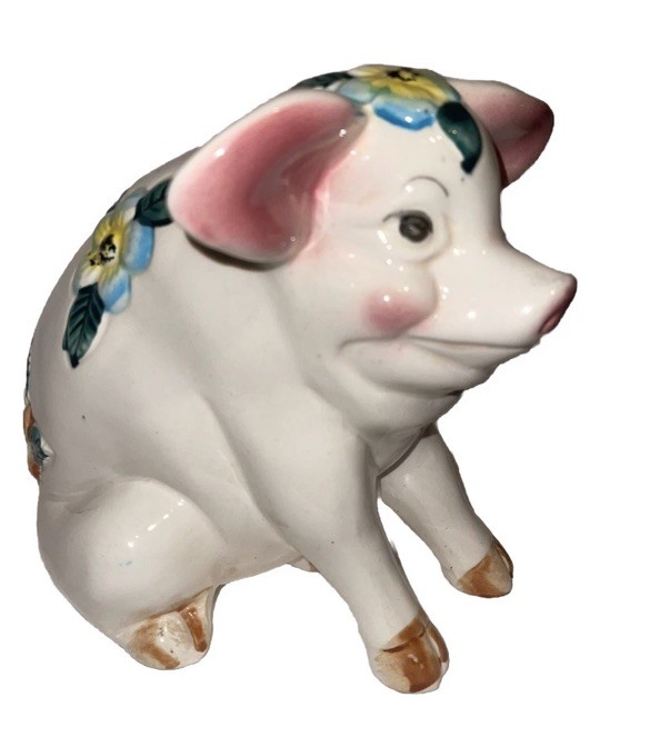 Large cute RARE Vintage Large Hand Painted Pig Piggy Bank Figurine Ceramic MCM 