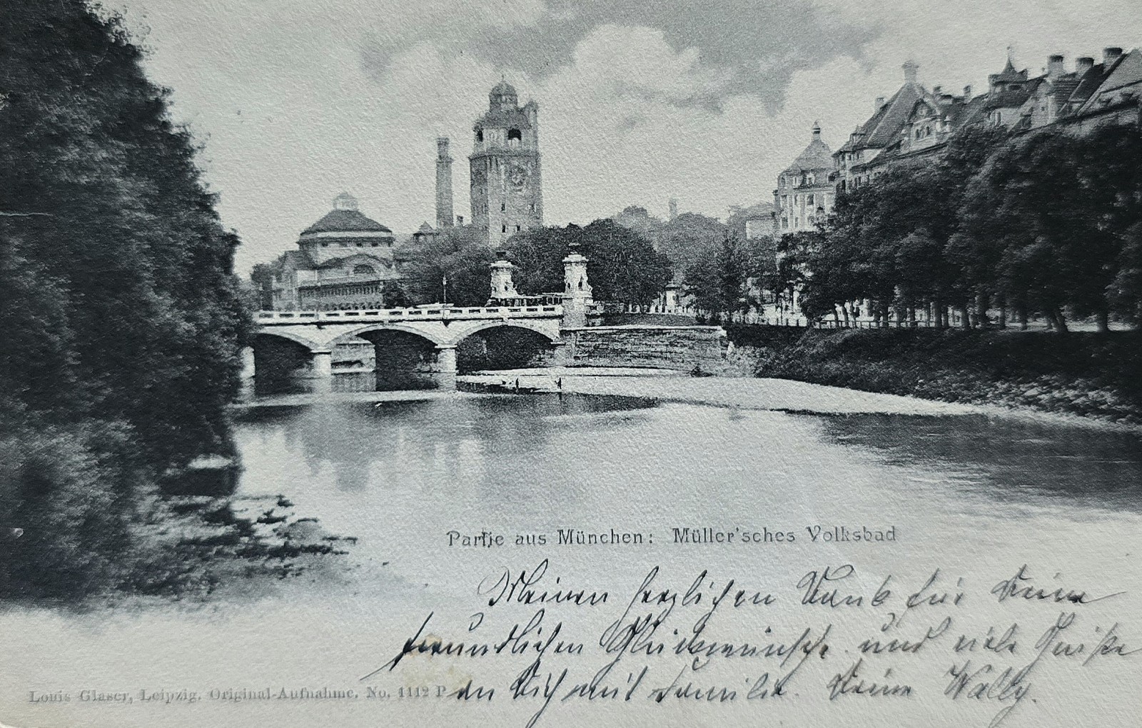 Postcard Munich Müllersches Volksbad Ludwigsbrücke 1903 postcard