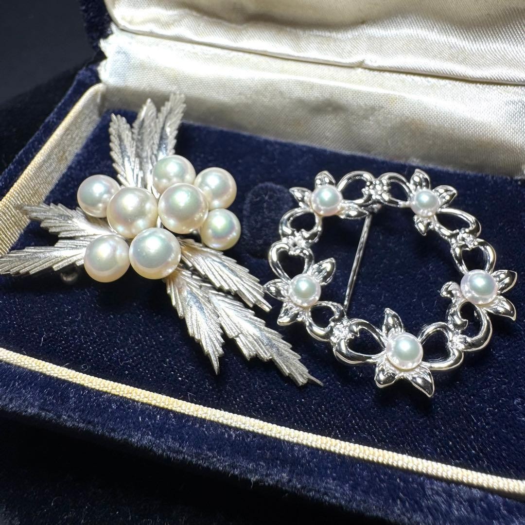 TASAKI Brooch Set Silver 2 Pieces with Case Authentic Used
