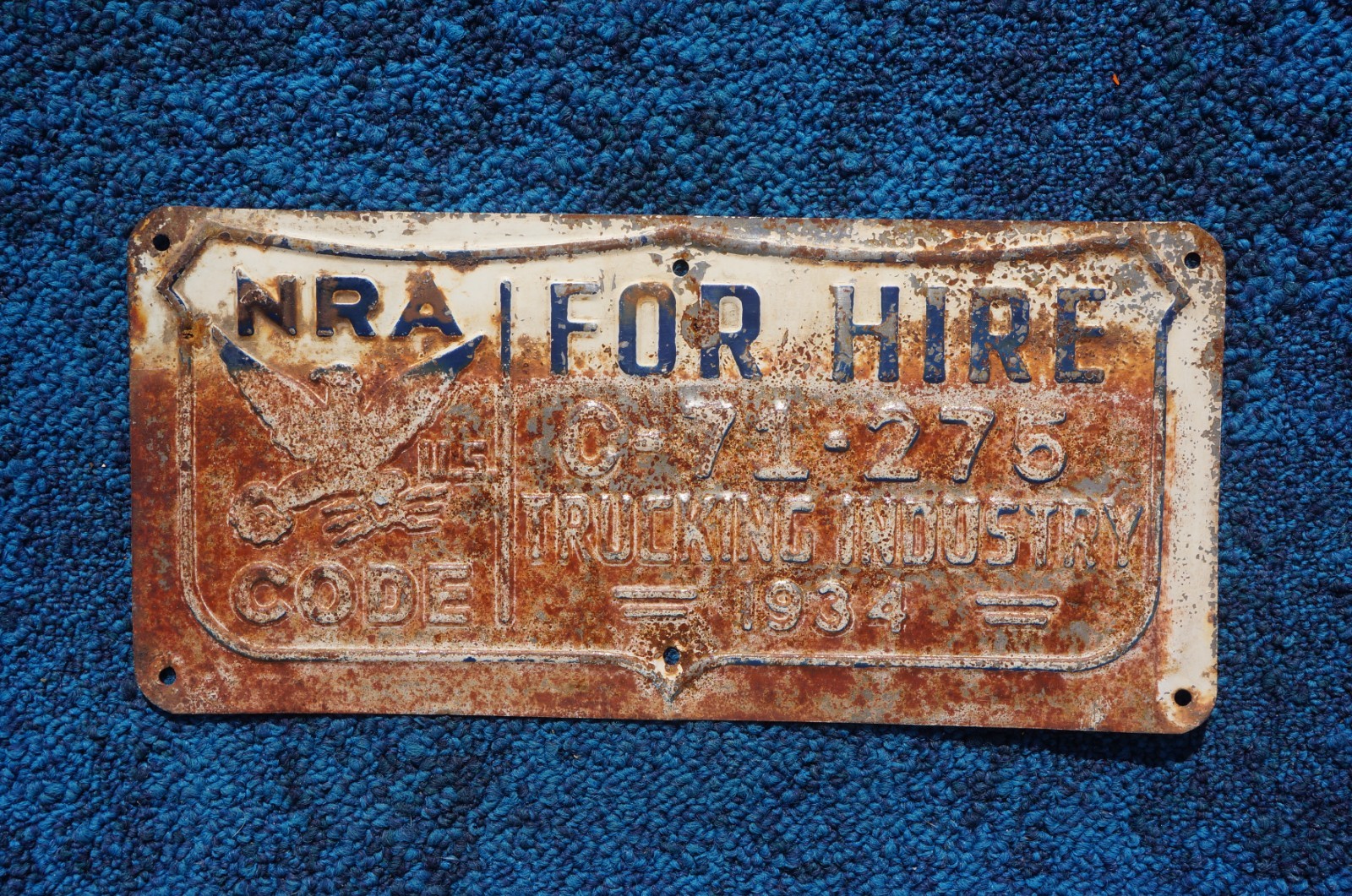1934 NRA USA  National Recovery Act  TRUCKING INDUSTRY License Plate - Original