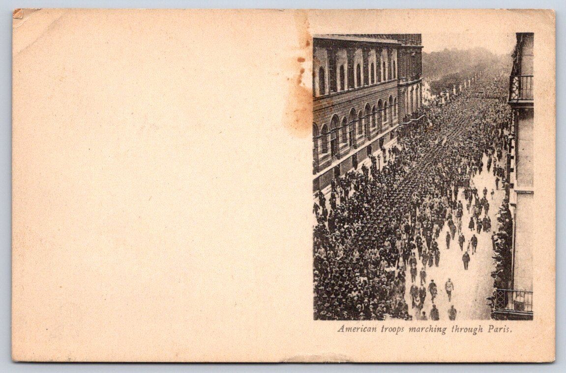 Antique France Postcard PARIS American Troops Marching Wwi 1919