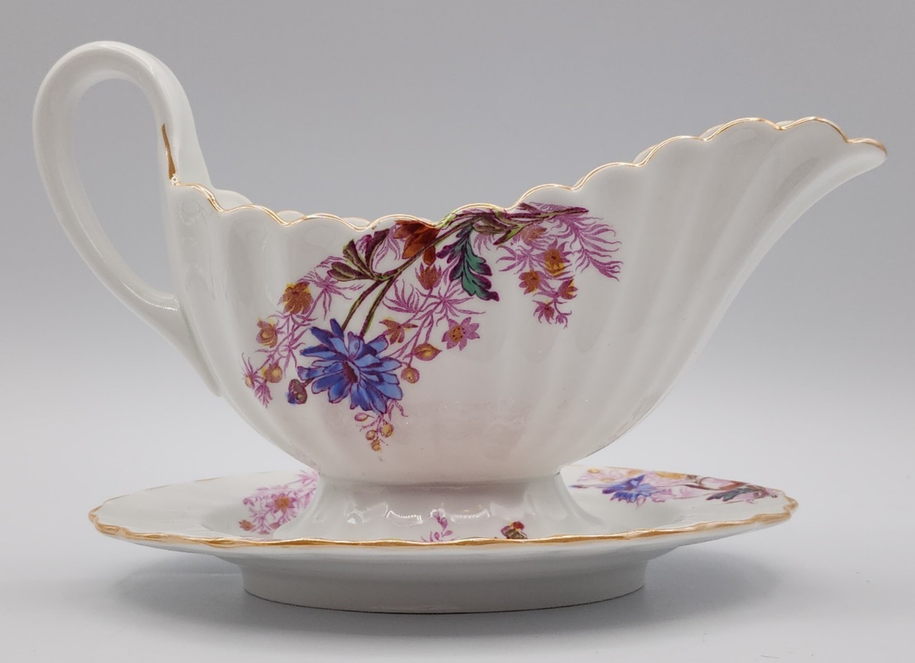 Spode Chelsea Garden Gravy Boat w/ Attached Underplate England