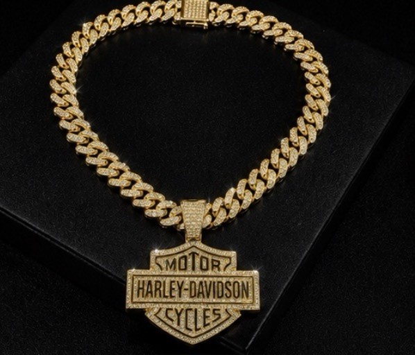 Harley Davidson Gold Bling Pendant & 24