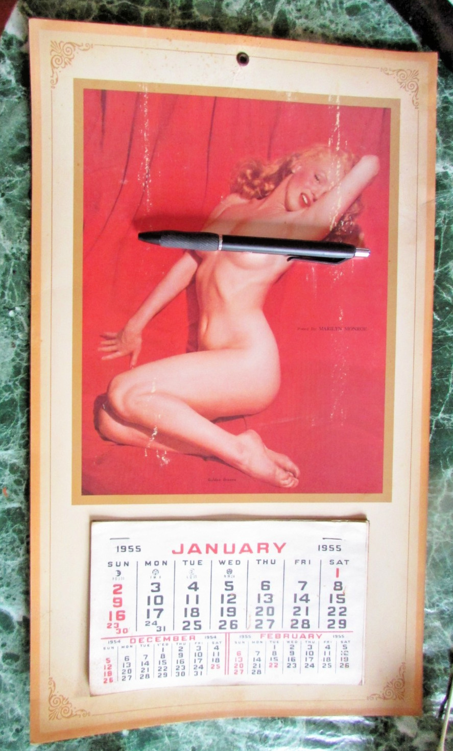 Vintage 1955 Marilyn Monroe Nude Calendar Original Golden Dreams - 17 x 10