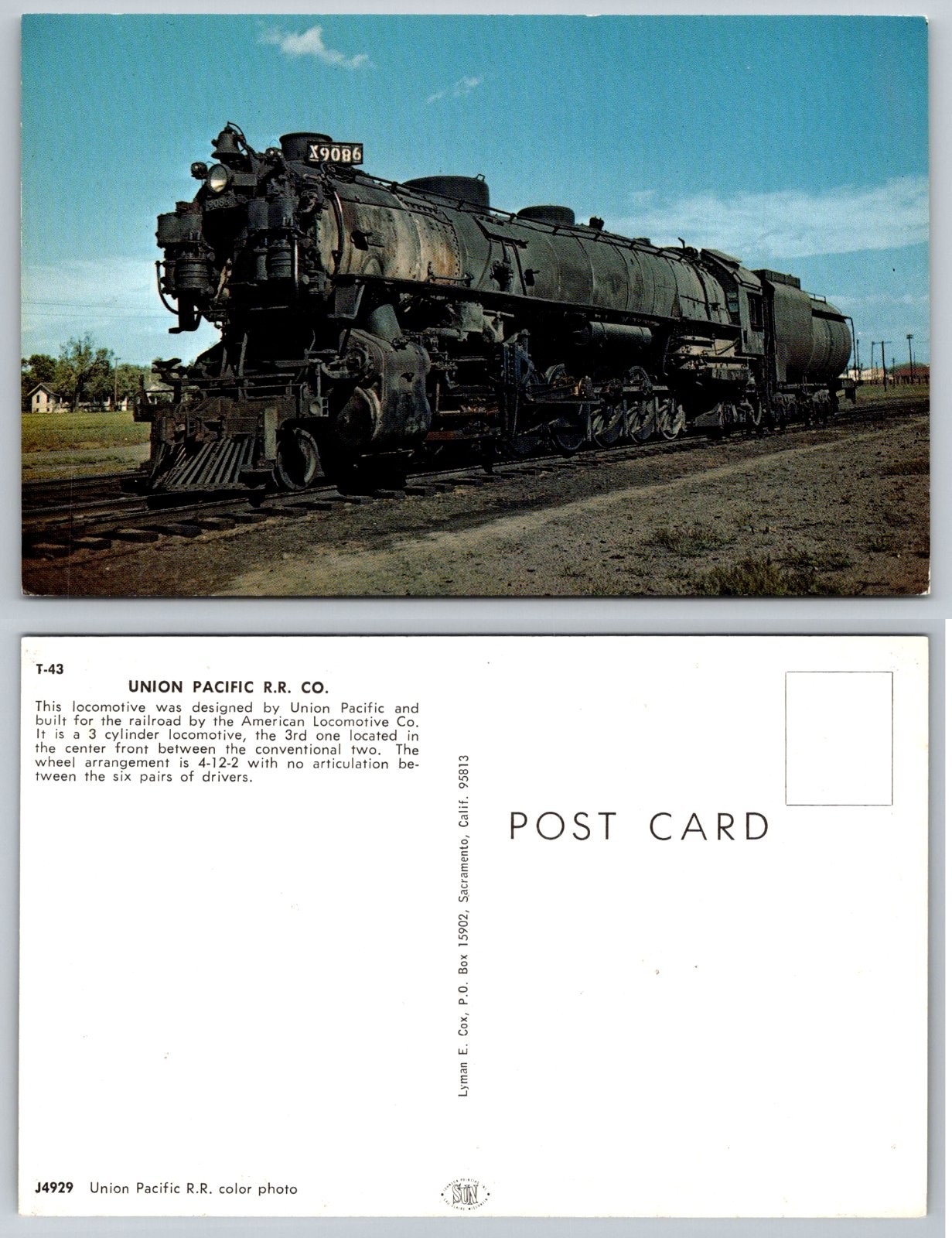 Union Pacific R.R. Co. X9086 Steam Locomotive Postcard