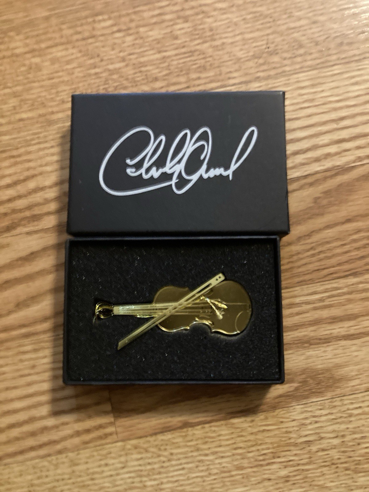 Charlie Daniels Signed Golden Fiddle Christmas Ornament with Original Box - RARE