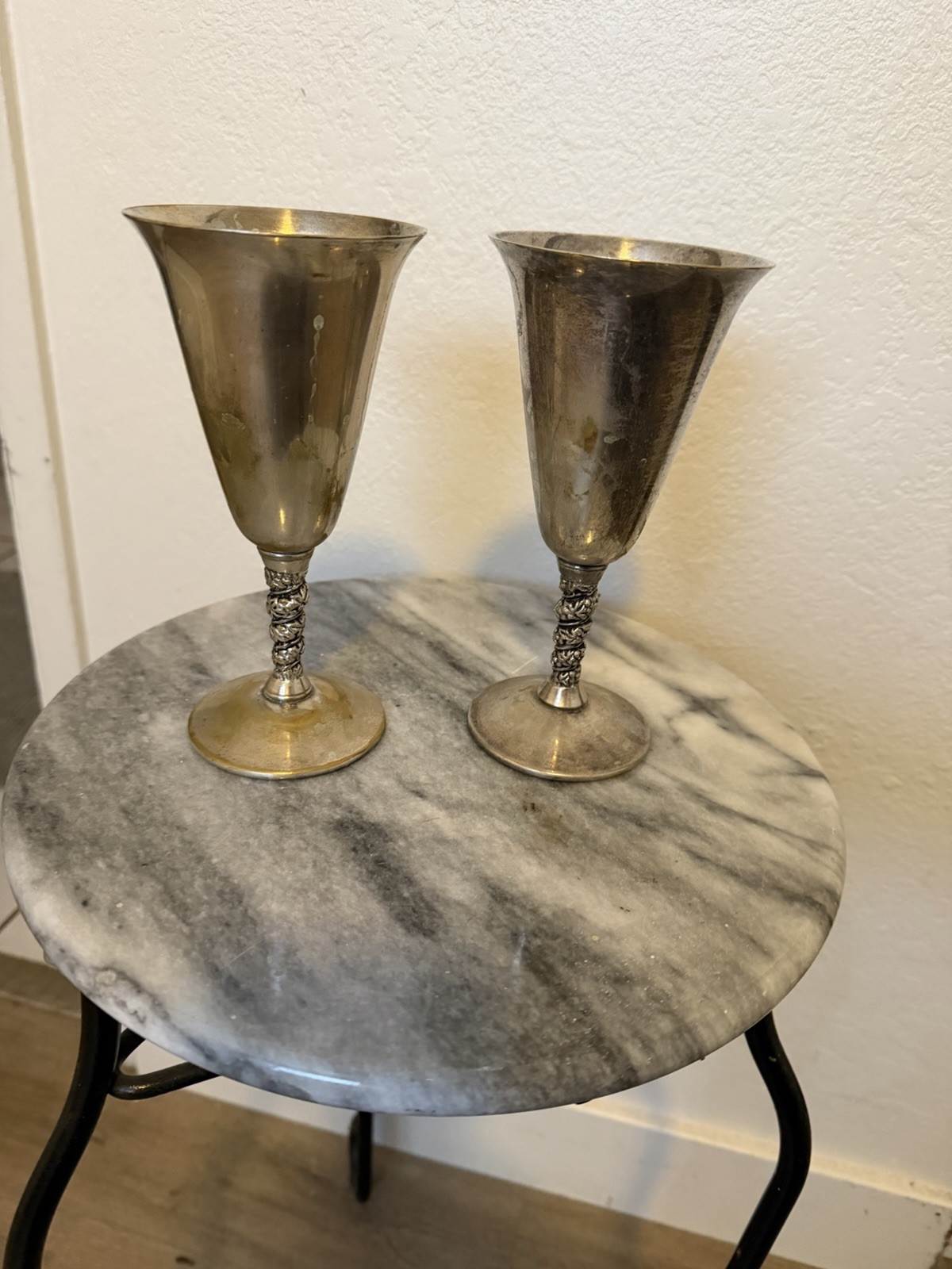 Vintage Valero EPB Silver Plate WINE CHALICE Twisted Stem Made in Spain - 2pc Vintage Valero EPB Silver Plate WINE CHALICE Twisted Stem Made in Spain - 2pc