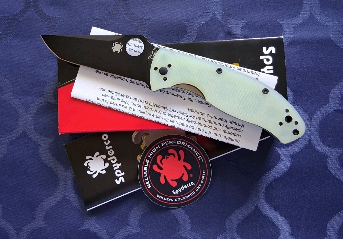 *NEW*🔥SPYDERCO Teacious Blade HQ Exclusive Black Tanto Blade & Jade G10 Handle 