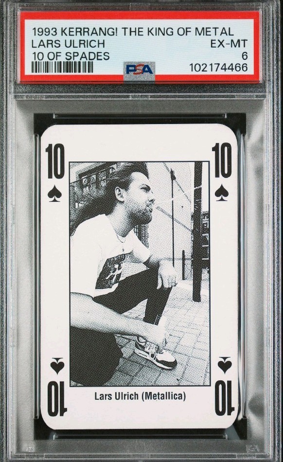 1993 KERRANG THE KING OF METAL PLAYING CARDS LARS ULRICH 10 OF SPADES PSA 6 