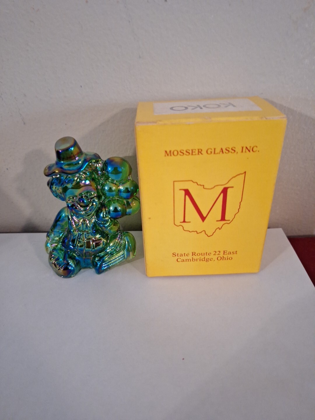 Mosser Carnival Glass Balloon Clown Figurine 