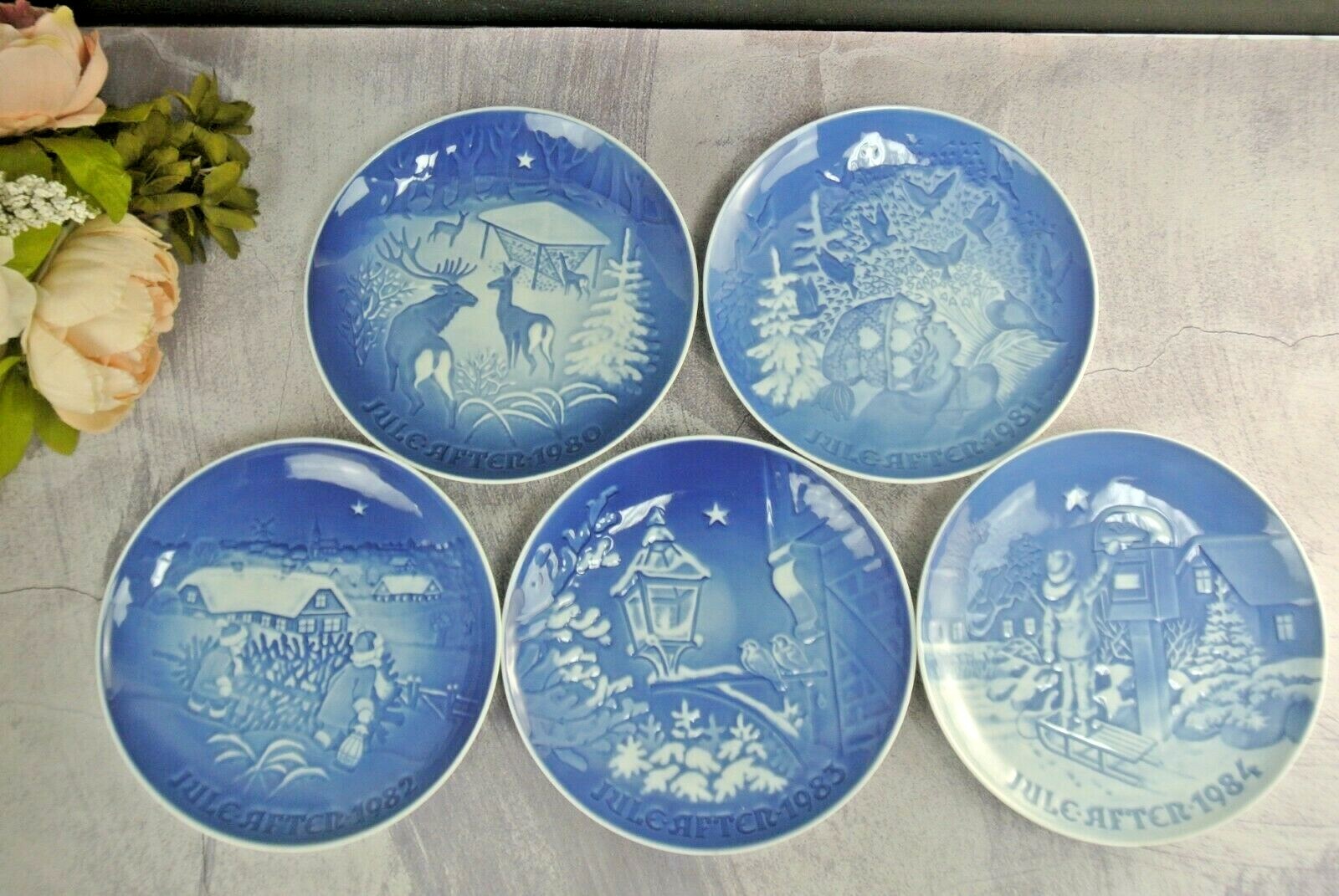 Set Of 5 Bing & Grondahl 1980-84 Annual Holiday Christmas Decorative Plates