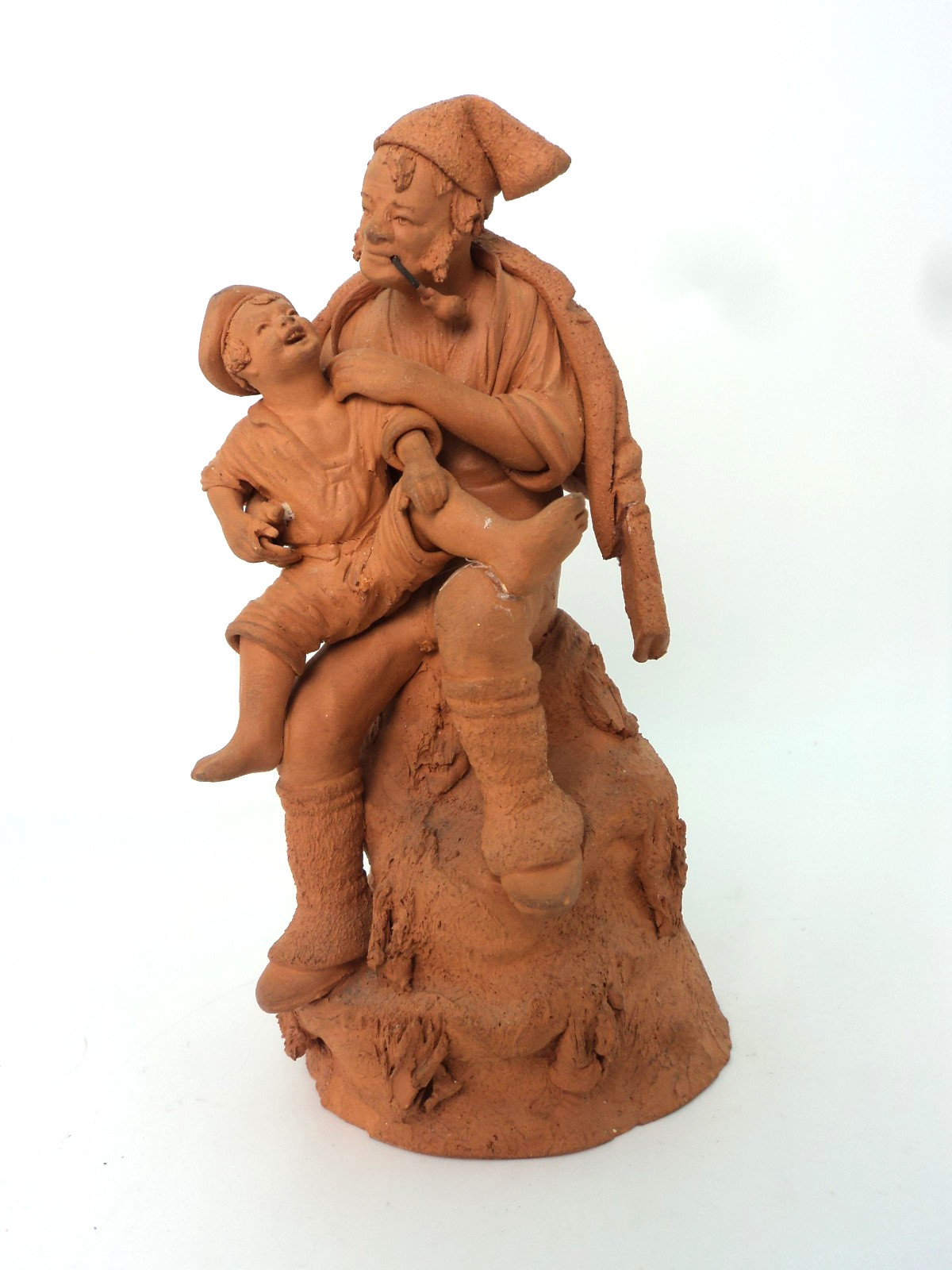 Vintage Paolo Grasso Terracotta Figurine Papa & Son Signed S. no Grasso 