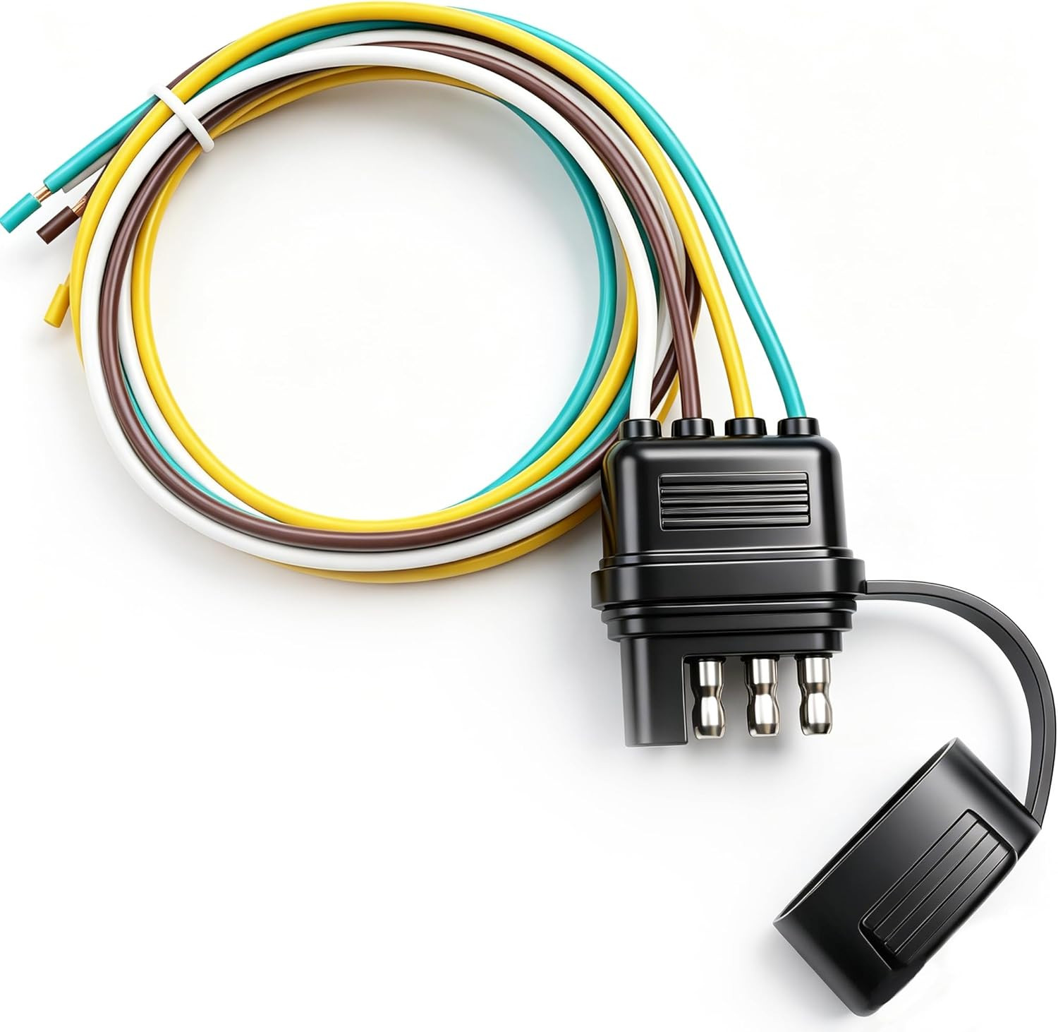 25 Inch 4-Way 4 Prong Trailer Wiring Harness Plug Male End Replacement Connector