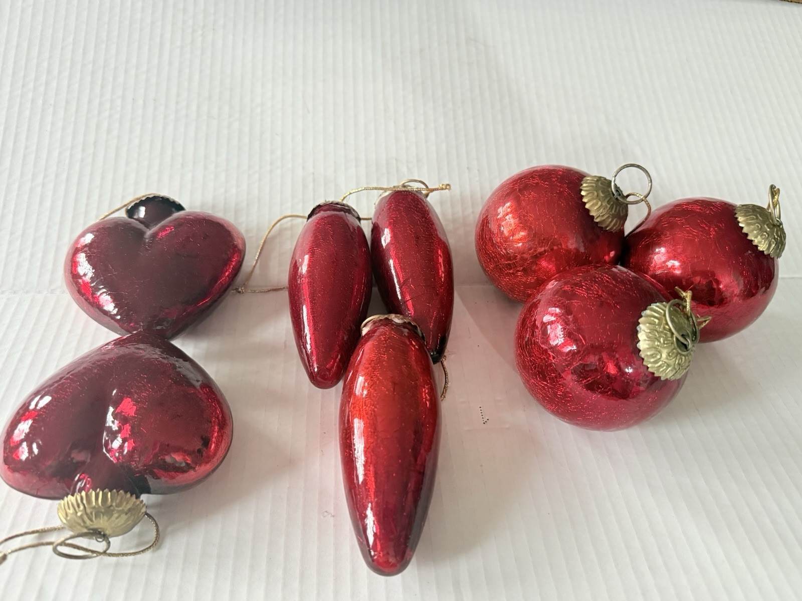 Vintage Christmas Kugel Style crackle Glass, Ornaments, Mixed Shapes Decor. Vintage Christmas Kugel Style crackle Glass, Ornaments, Mixed Shapes Decor.