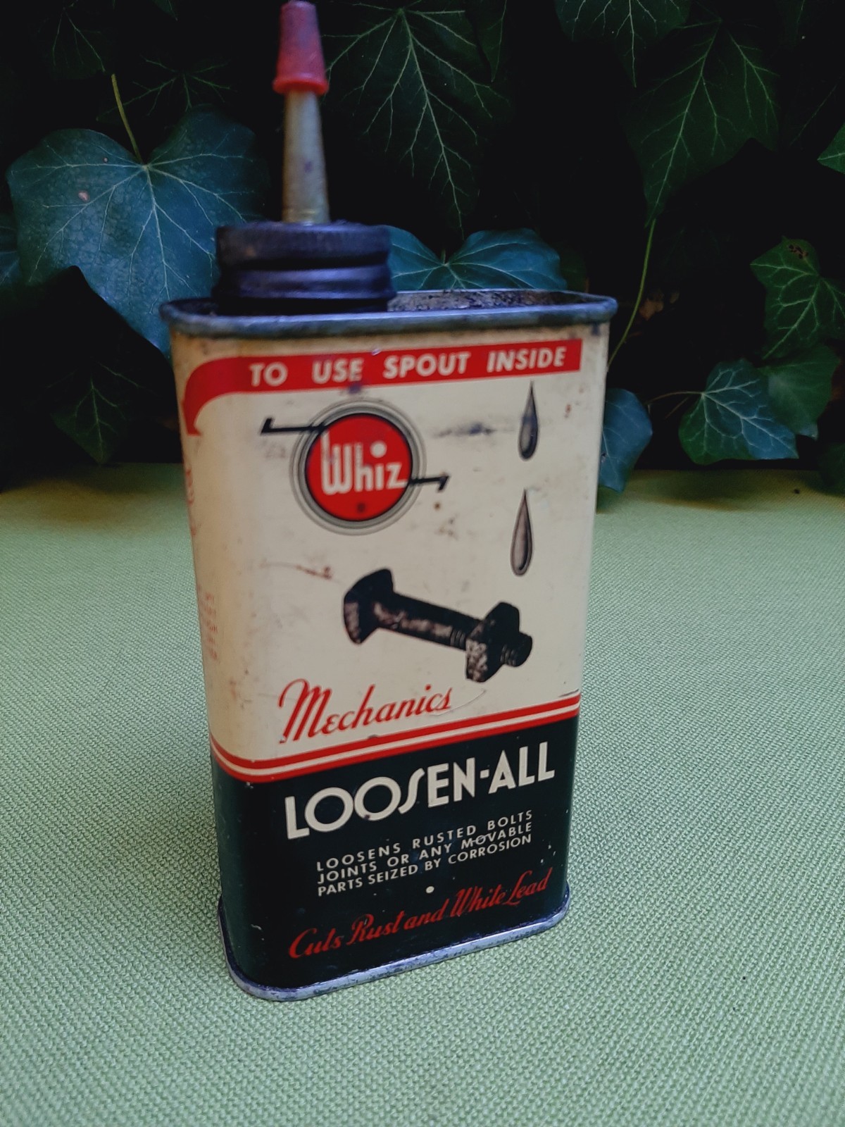 Antique 40s 50s Whiz Mechanics Loosen All Oil Can 8oz. Oiler Empty Antique 40s 50s Whiz Mechanics Loosen All Oil Can 8oz. Oiler Empty