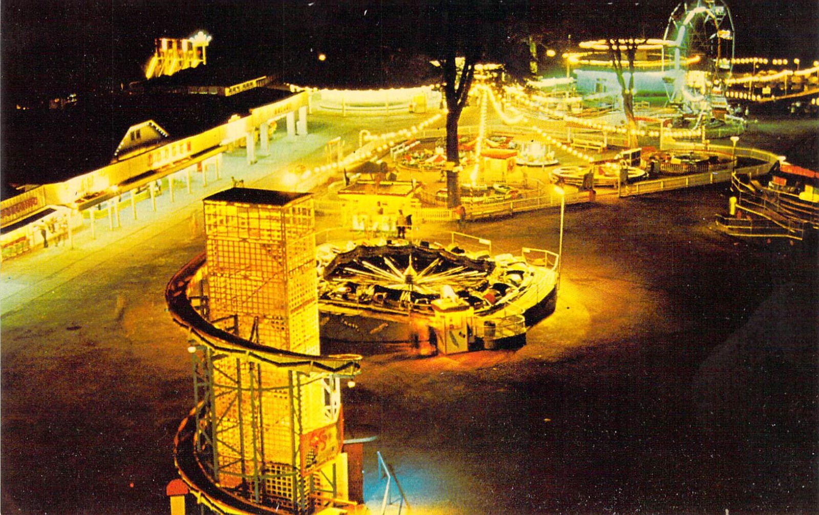 ORIGINAL OH Chippewa Lake Amusement Park 1964 THE MIDWAY NIght Postcard A88
