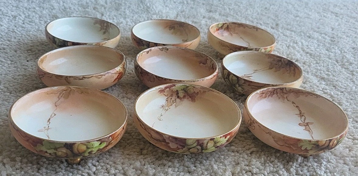 LOT 9 Vintage O&EG Royal AustriaHand Painted Porcelain Footed Open Salt Cellars