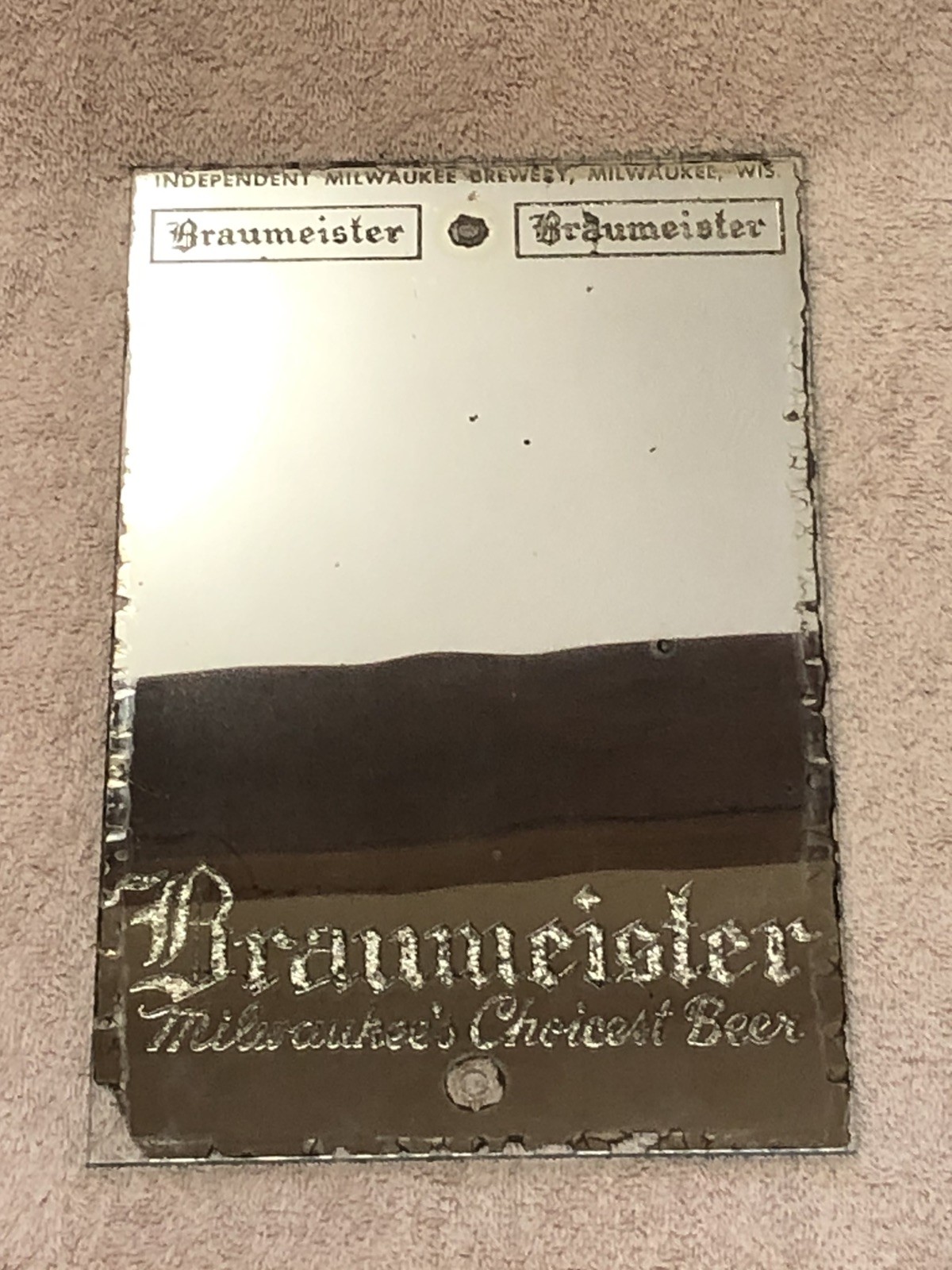 Rare Vintage Braumeister Beer Milwaukee, Wis. Glass Mirror Sign