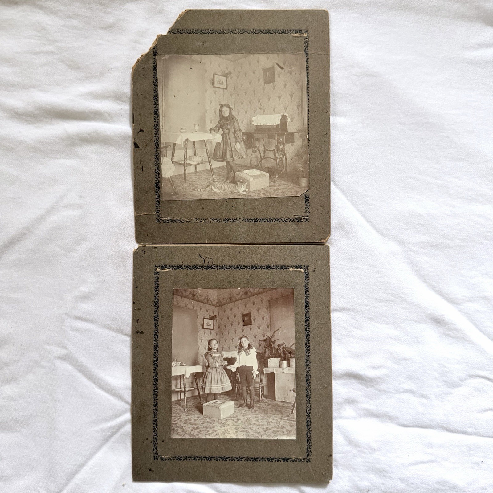 Lot 2 Antique 1900’s Photos Identified Mattie Belle Puckett Oklahoma Sewing Room