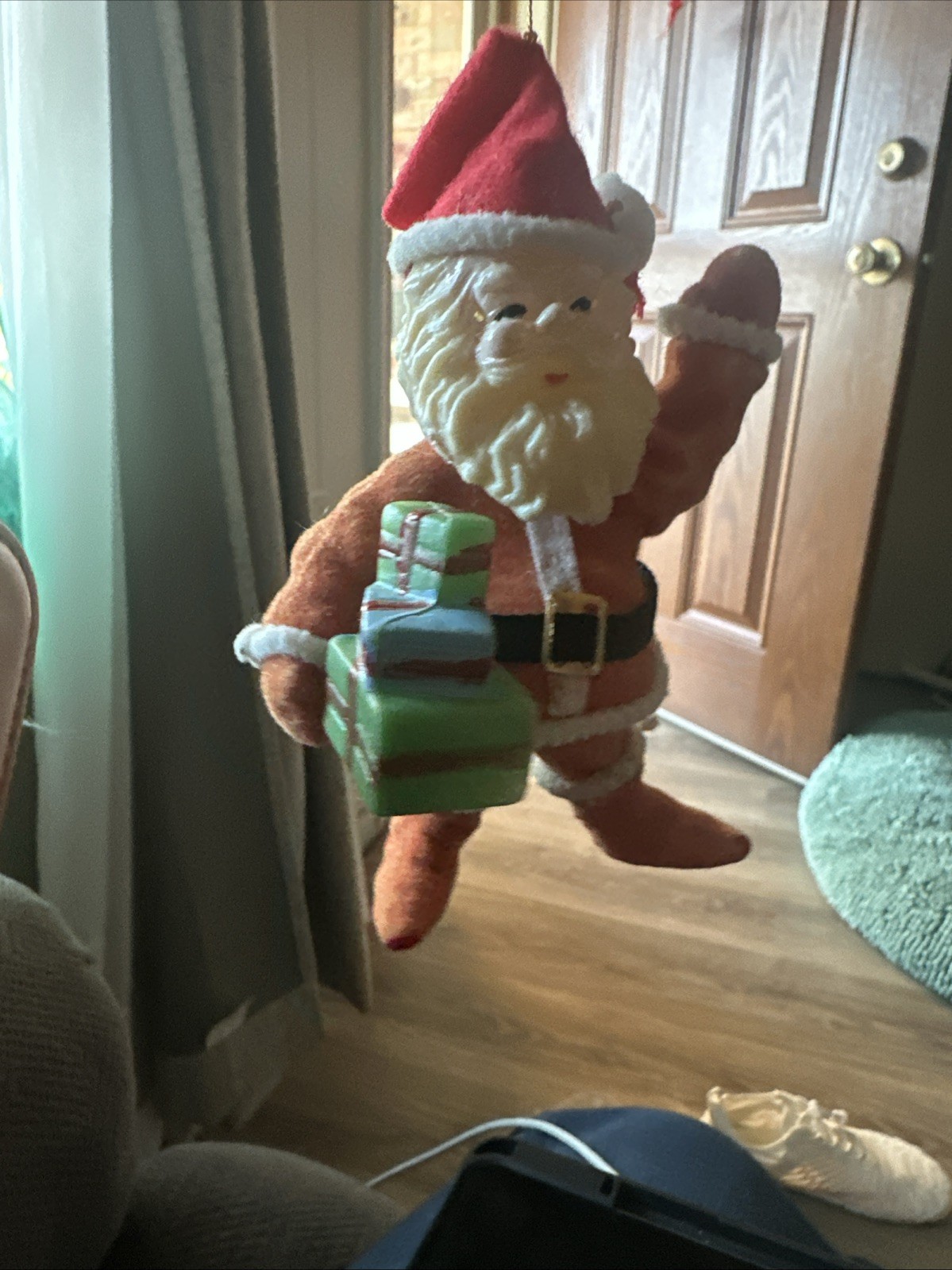 VTG Christmas Lot of 2 Flocked Blow Mold Santa Ornaments