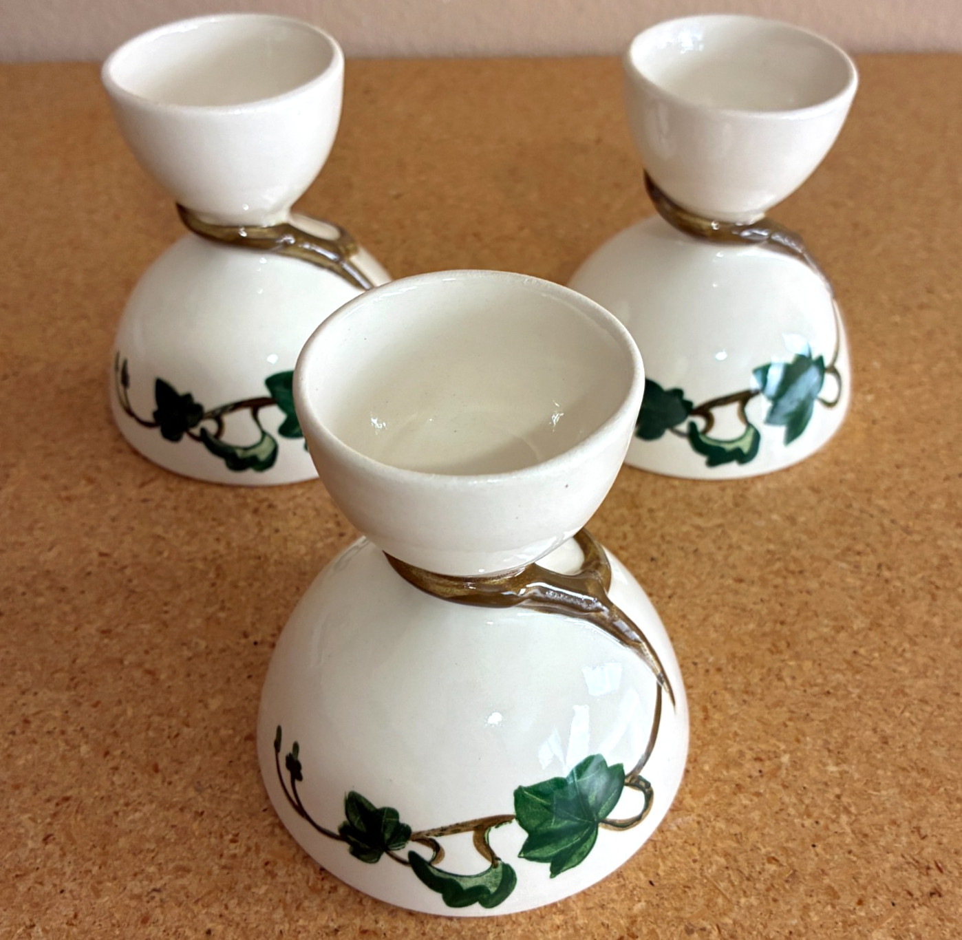 Set of 3 VTG Metlox California Ivy Poppytrail Double Egg Cups 4.5