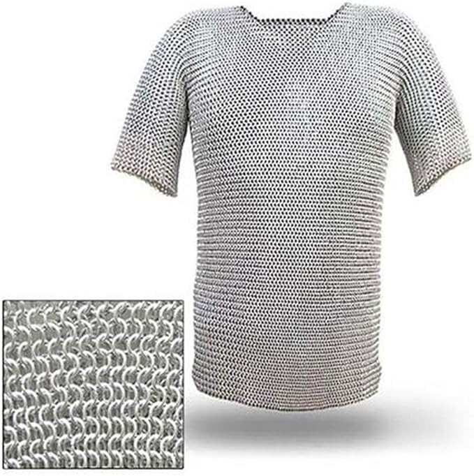 Medieval Warrior Haubergeon Butted Chain Mail Replica Armor Large Silver Shirt Medieval Warrior Haubergeon Butted Chain Mail Replica Armor Large Silver Shirt