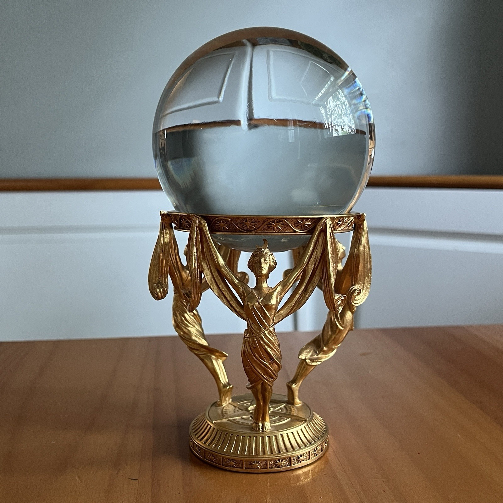 Vintage Crystal Visions Franklin Mint 1989 Crystal Ball Gold Three Fates Base