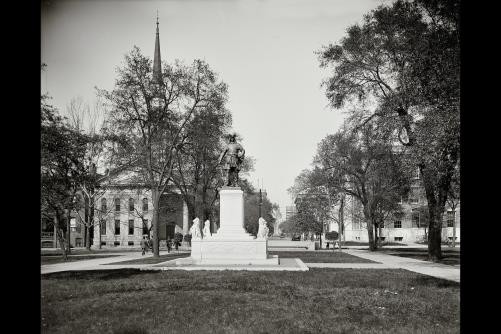 Bull Street,north,James,plazas,Oglethorpe Monument,Savannah,Georgia,GA,1900