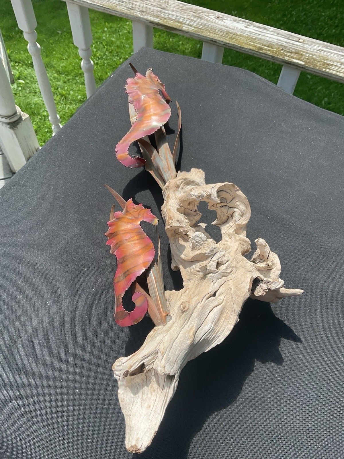 Vintage Drift Wood With Metal Seahorses Wall Art MCM