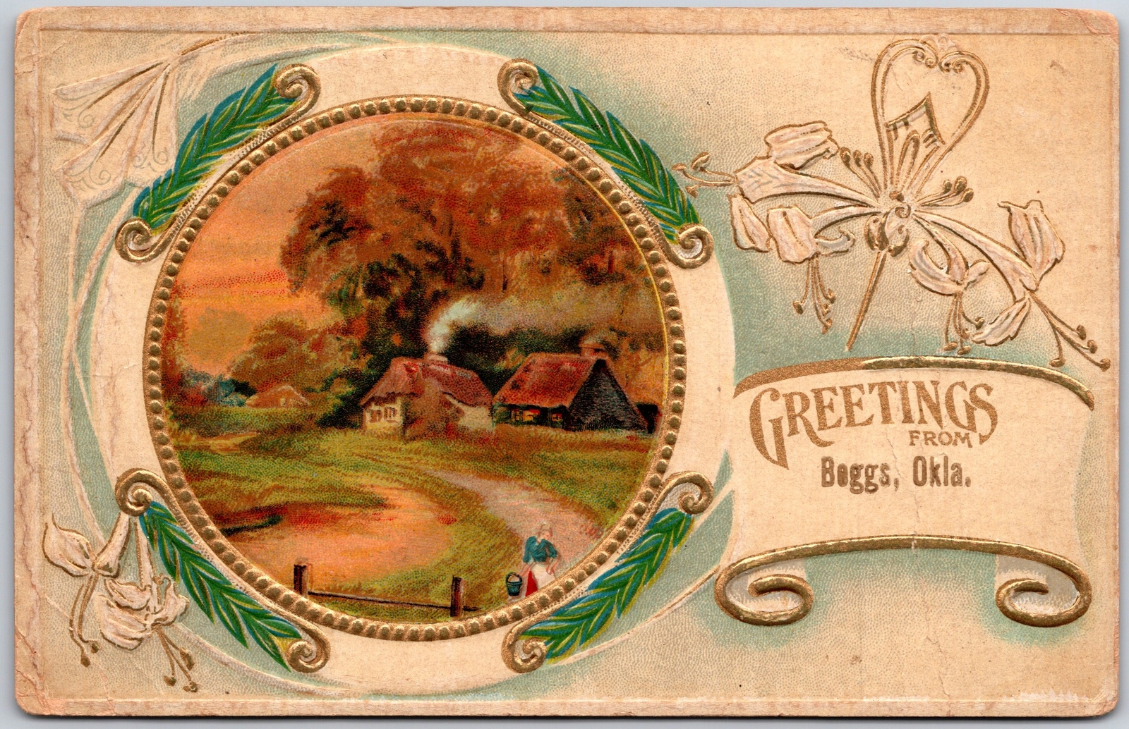 Greetings From Beggs Oklahoma OK, 1911 Countryside Houses, Vintage Postcard Greetings From Beggs Oklahoma OK, 1911 Countryside Houses, Vintage Postcard