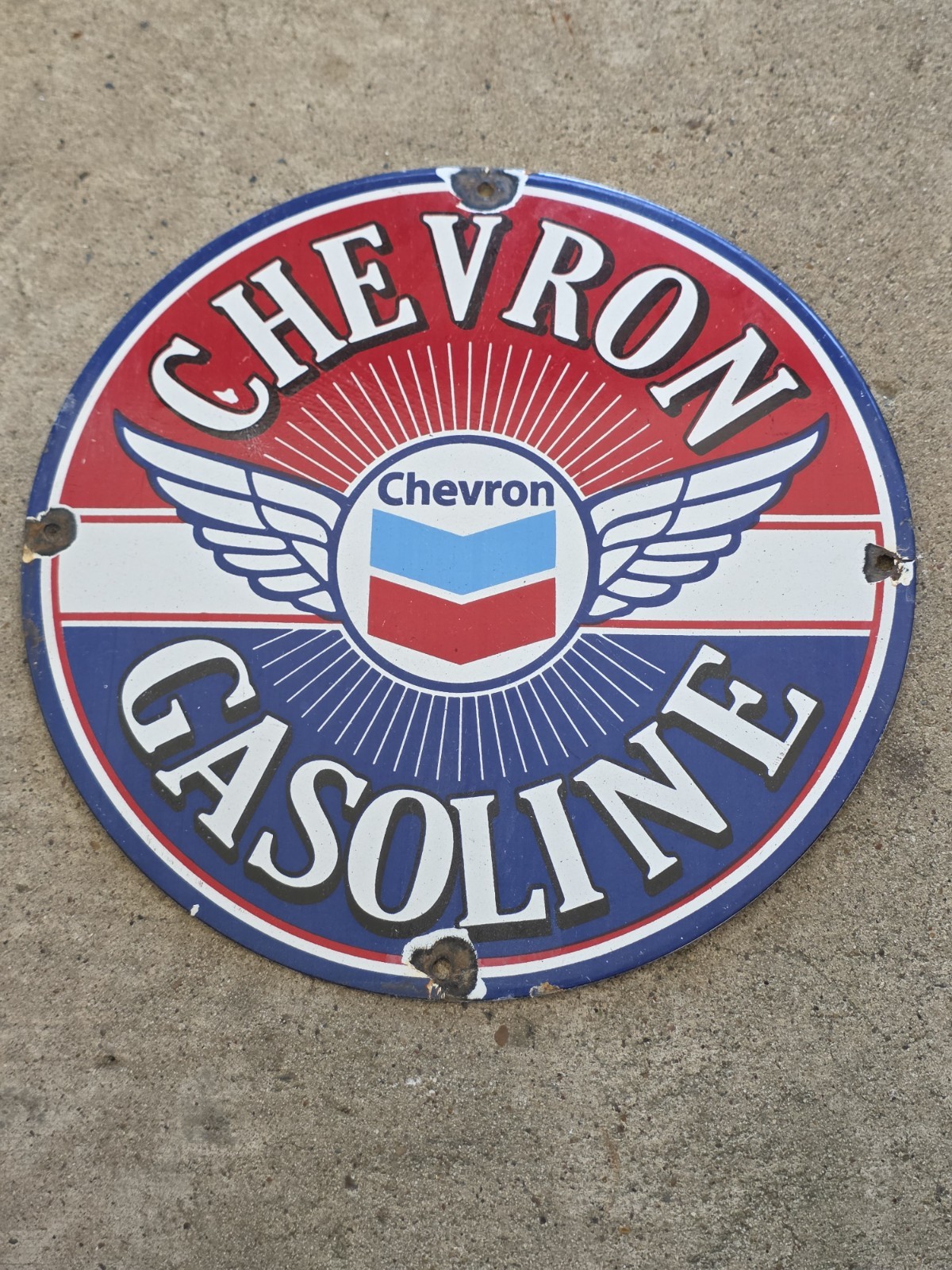 VINTAGE CHEVRON PORCELAIN GAS PUMP SIGN CLASSIC GAS & OIL 12\