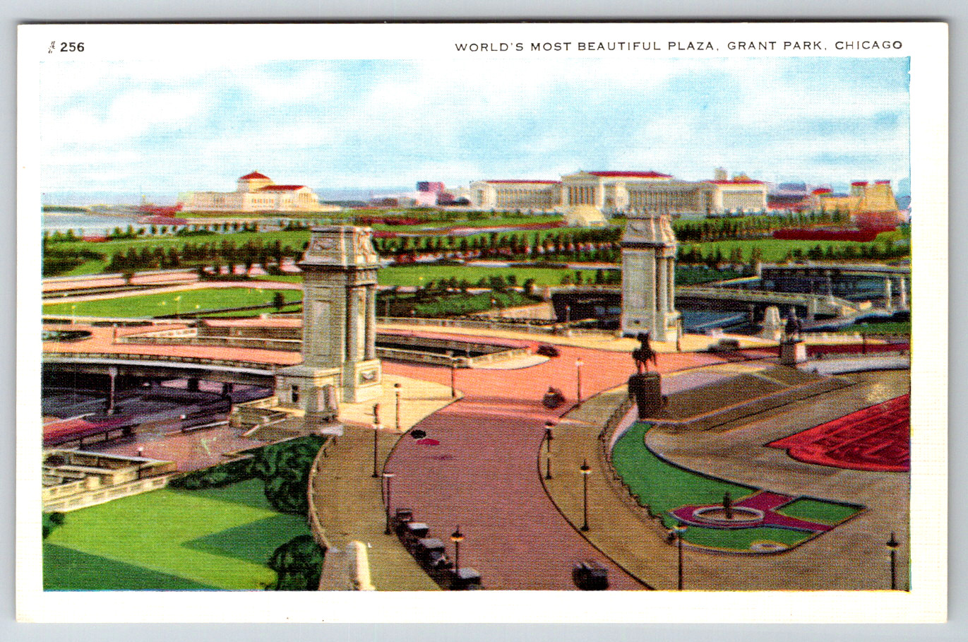 c1940s World's Most Beautiful Plaza Grant Park Chicago Linen Postcard