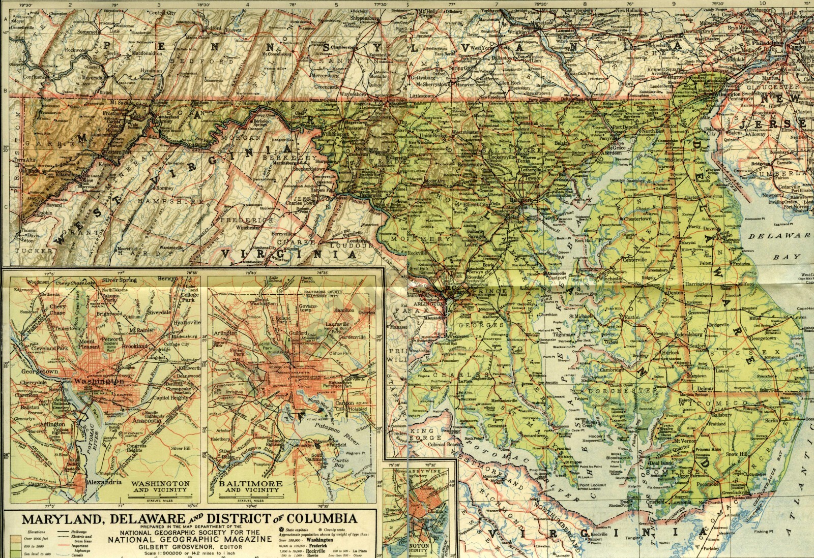 1927 Magazine Map Maryland Delaware DC Baltimore Nearly 100 years old (3355)