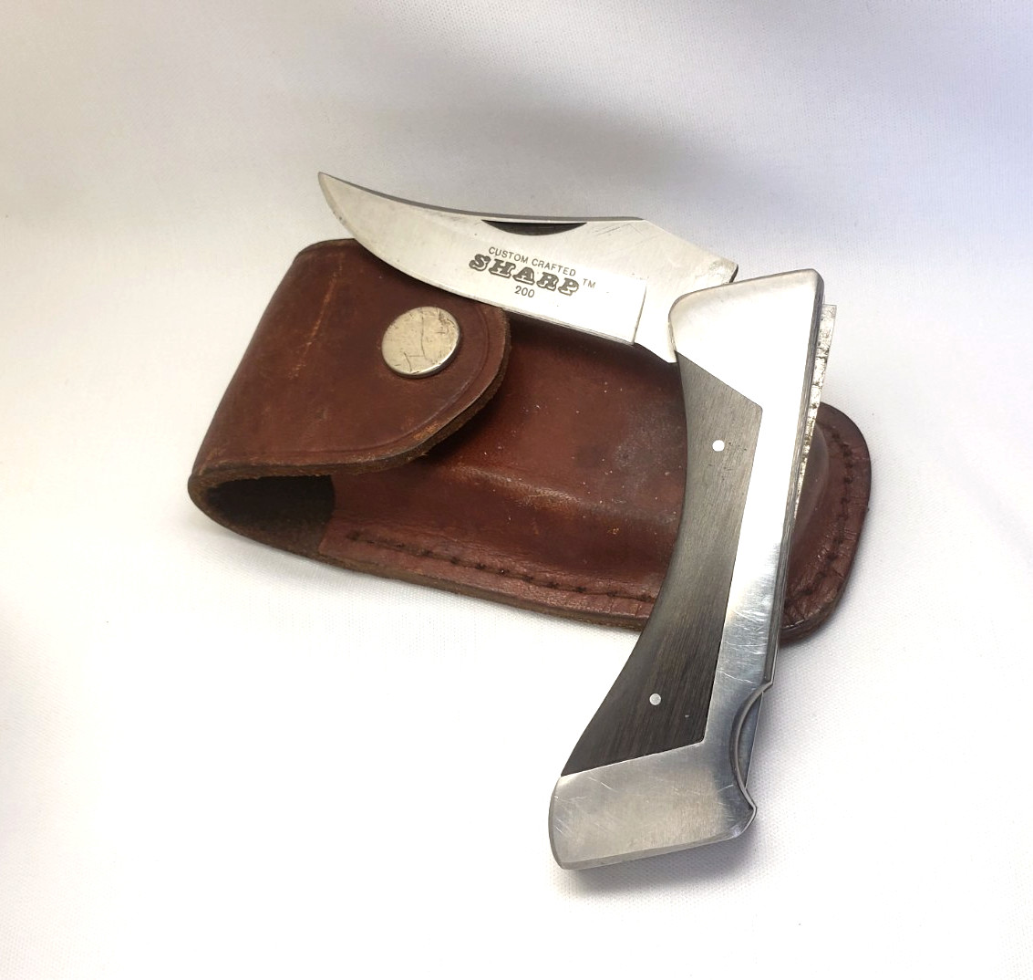 VTG Sharp 200 Stainless Steel Lockblade Pocket Knife w/Leather Sheath Japan