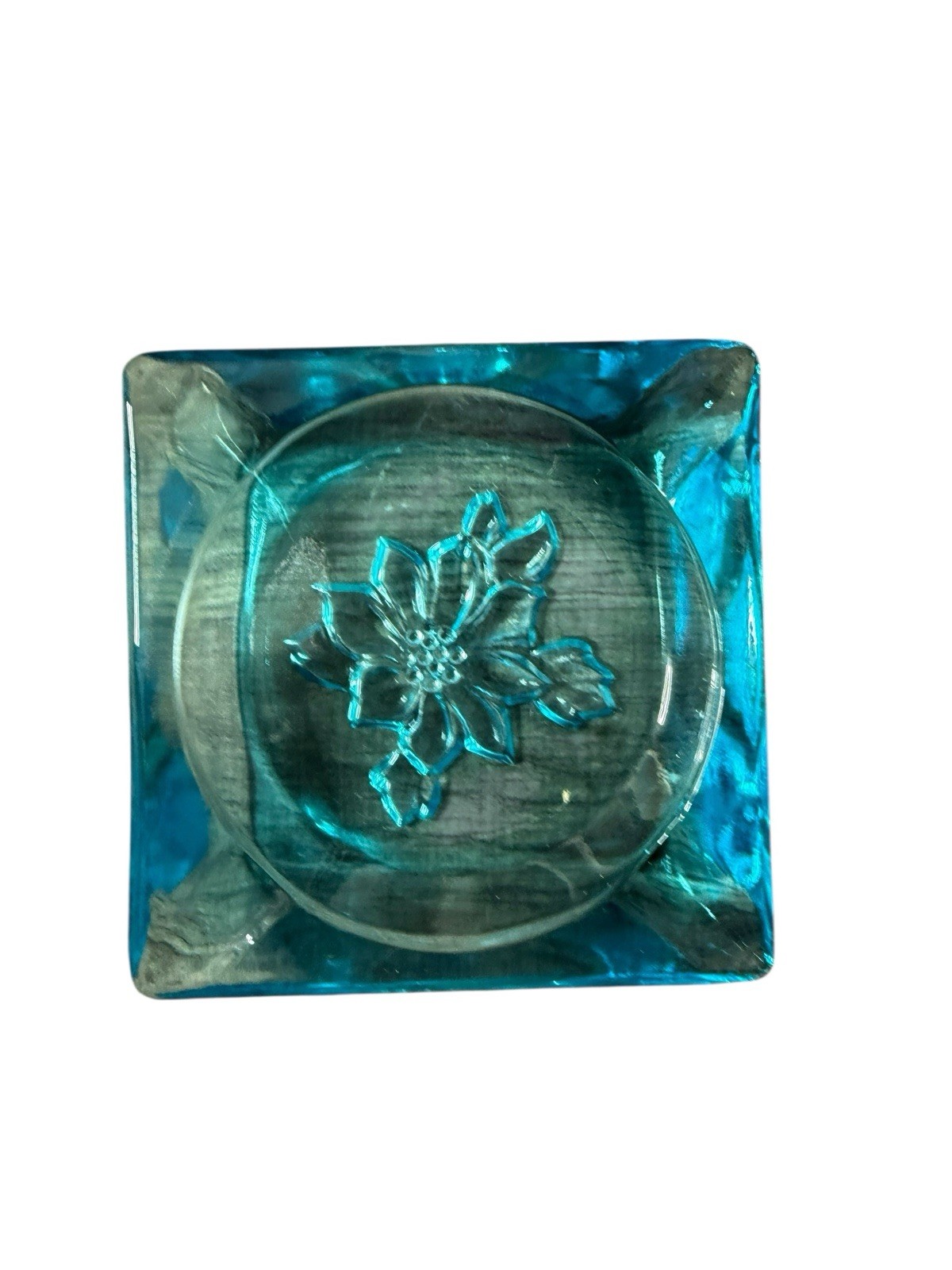 Vintage Hazel Atlas Capri Blue Blossom Glass Ashtray