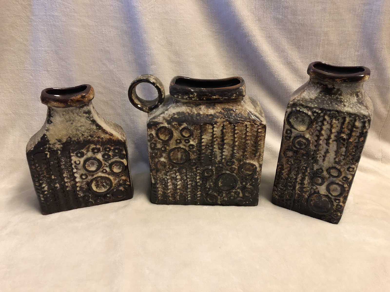 VTG Carstens Tönnieshof “Moon Crater” Ceramic Vases West Germany Set Of 3 